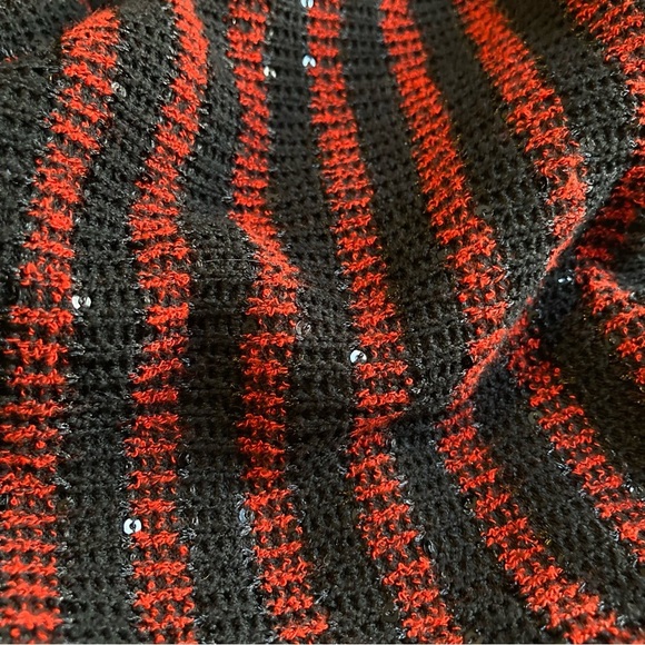 Ruby Rd. Striped Cowl Neck Sweater in Black and Red with Sparkly Sequins - Picture 9 of 10